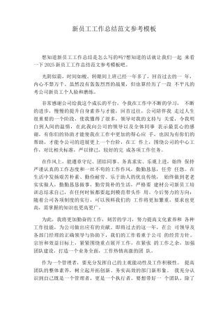 新员工工作总结范文参考模板
