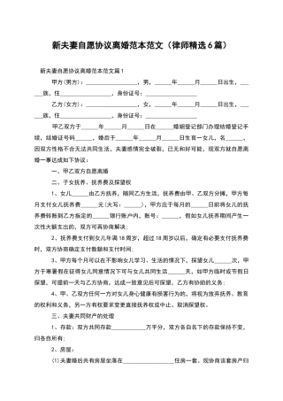 新夫妻自愿协议离婚范本范文