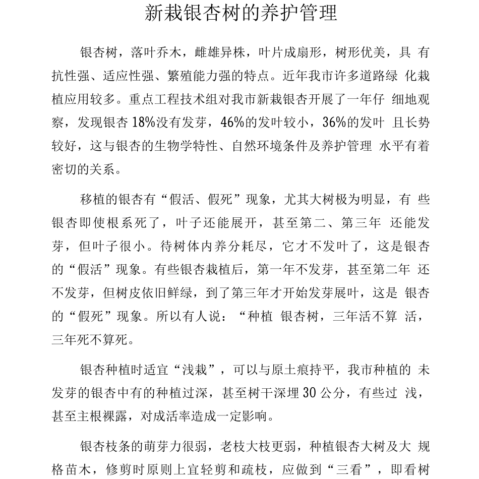 新栽银杏树的养护管理_第1页