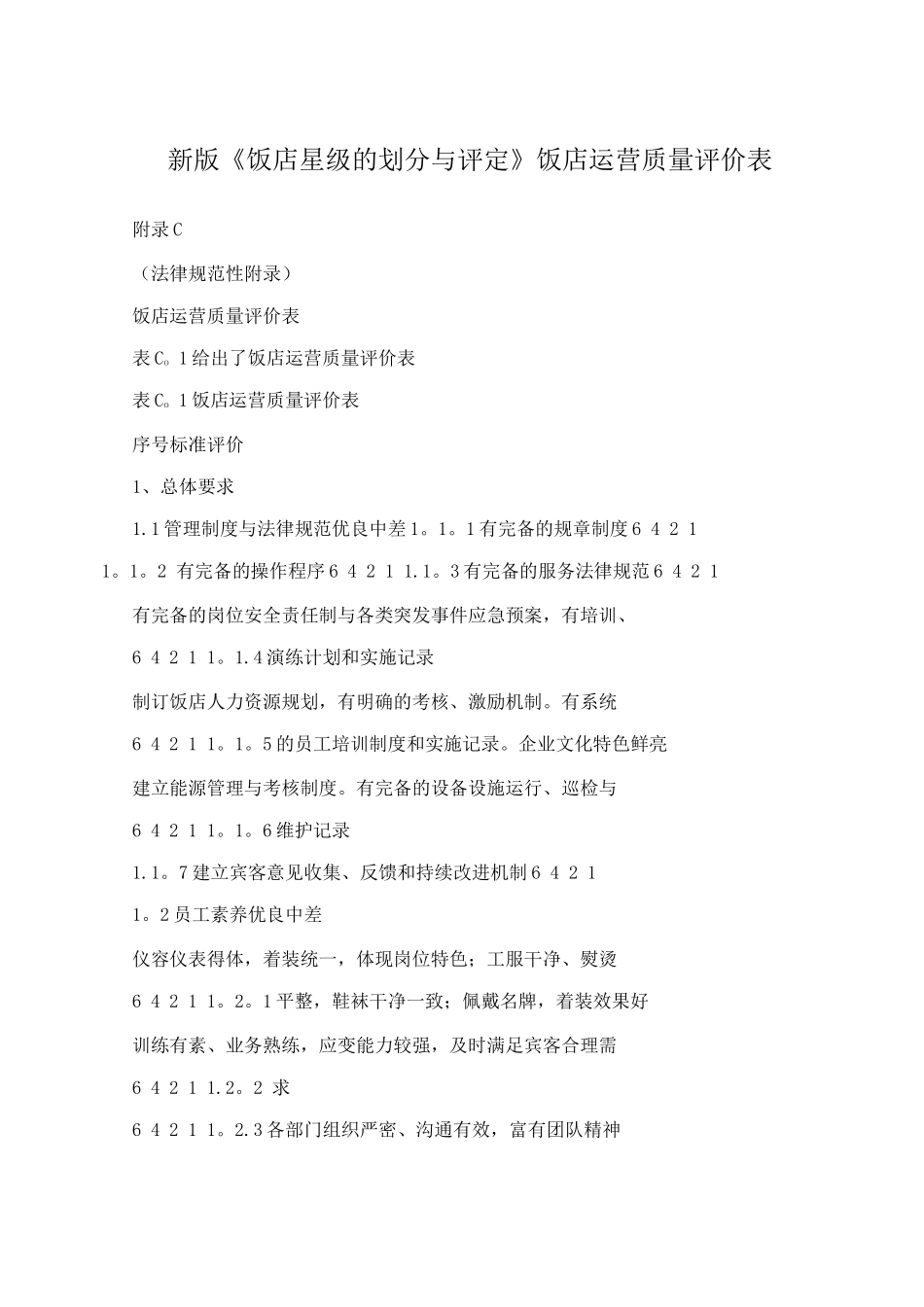 新版《饭店星级的划分与评定》饭店运营质量评价表_第1页