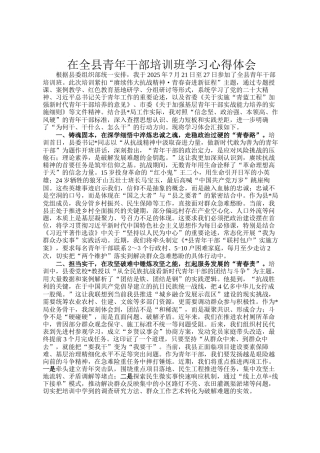 在全县青年干部培训班学习心得体会