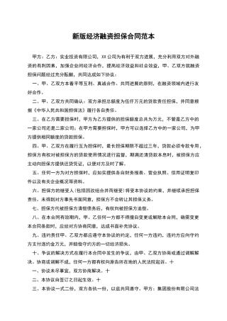 新版经济融资担保合同范本