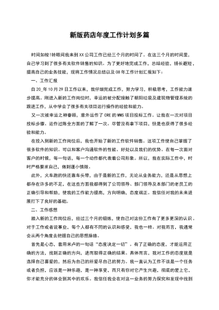 新版药店年度工作计划多篇