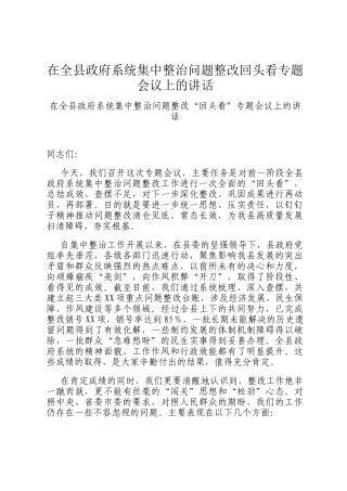 在全县政府系统集中整治问题整改回头看专题会议上的讲话