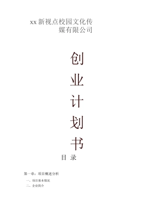 新视点校园文化传媒公司商业计划书