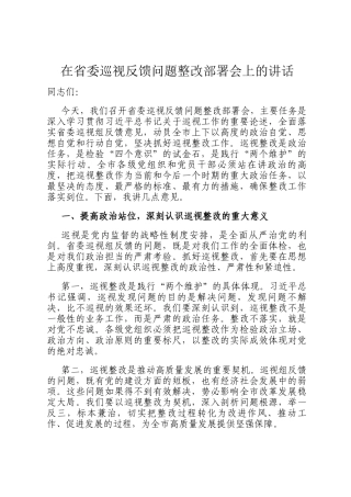在省委巡视反馈问题整改部署会上的讲话