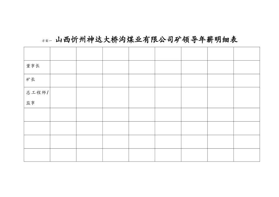 方案一--山西忻州神达大桥沟煤业有限公司矿领导年薪明细表_第1页