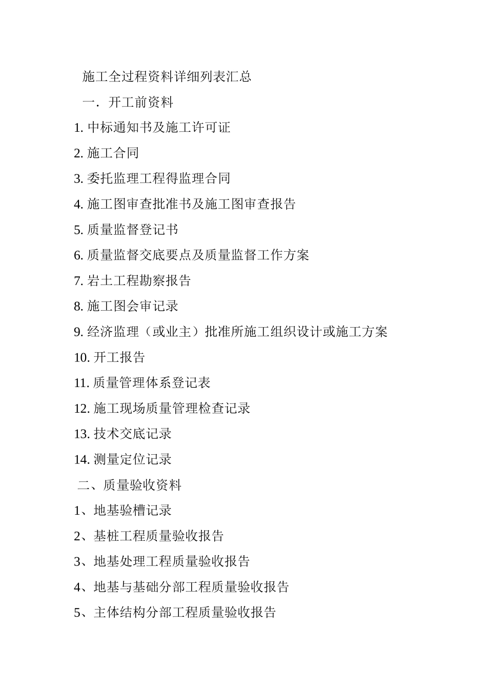 施工全过程资料详细列表汇总_第1页