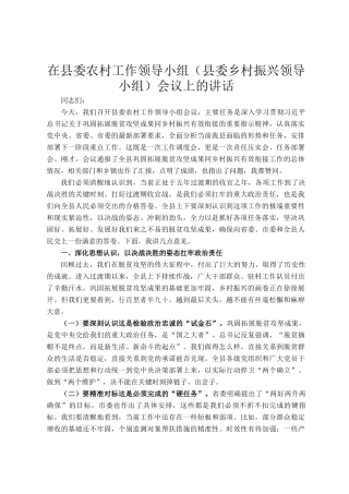 在县委农村工作领导小组（县委乡村振兴领导小组）会议上的讲话
