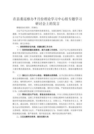 在县委巡察办7月份理论学习中心组专题学习研讨会上的发言