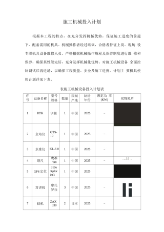 施工机械投入计划
