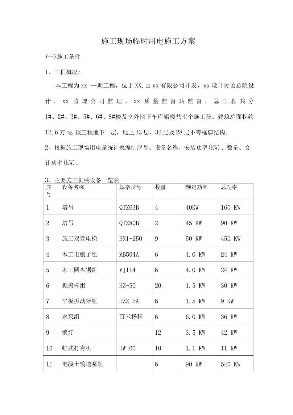 施工现场临时用电施工方案模板_第1页