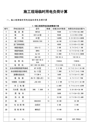 施工现场临时用电设备和用电负荷计算应用完整实例