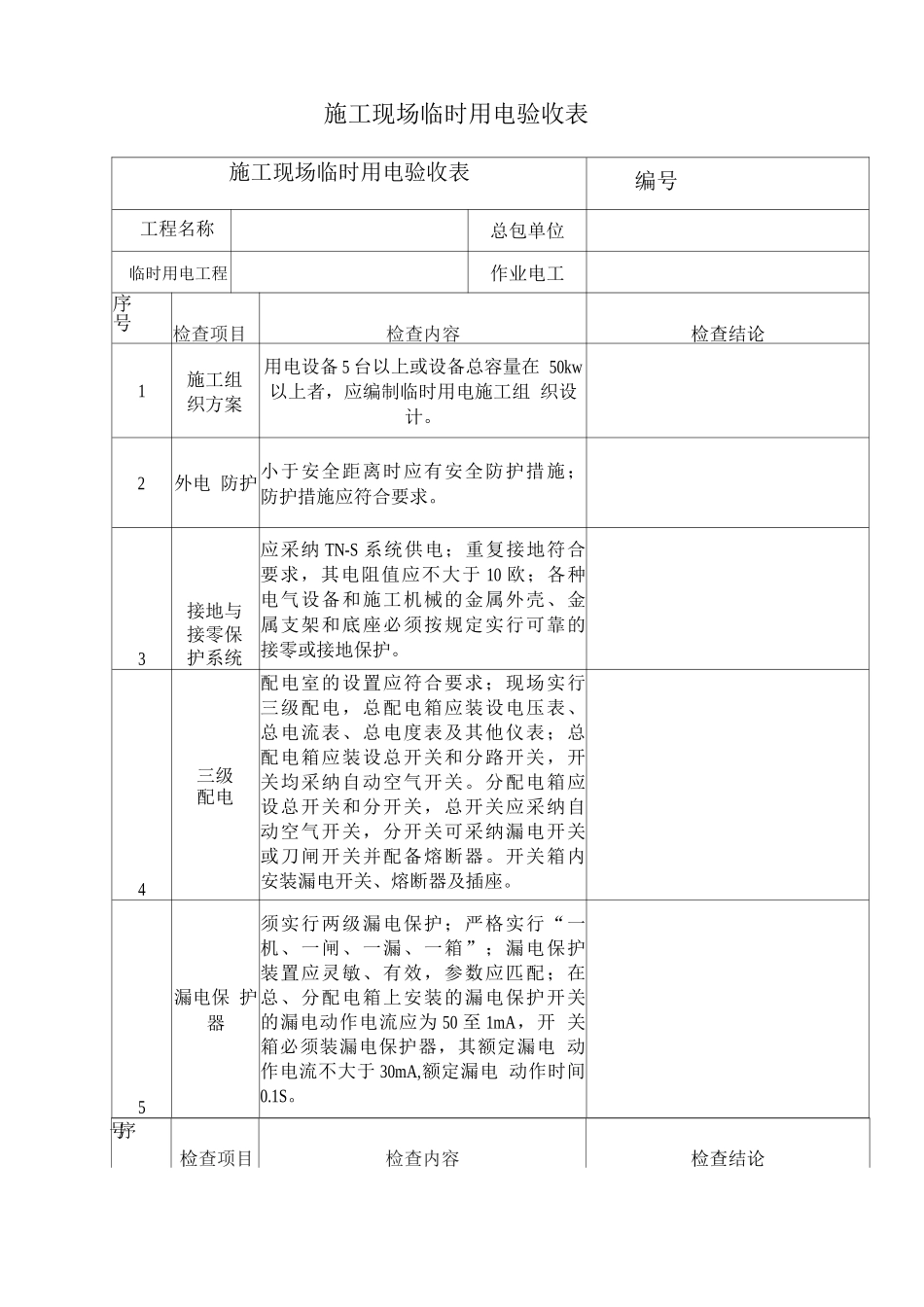 施工现场临时用电验收表_第1页