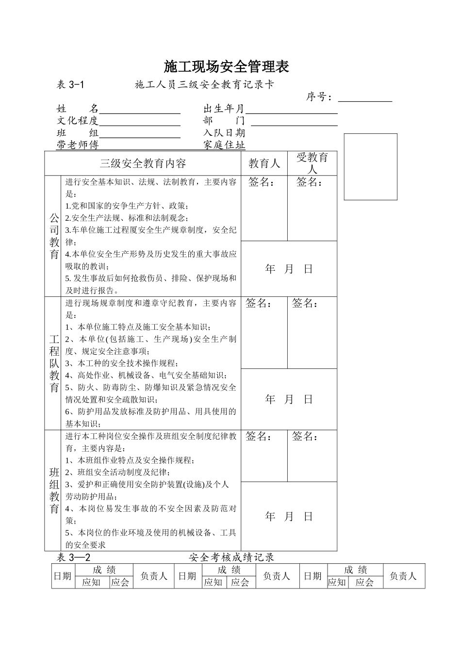 施工现场安全管理表_第1页