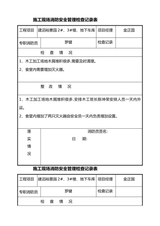 施工现场消防安全管理检查记录