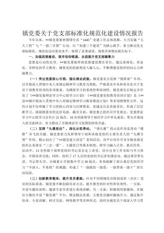 镇党委关于党支部标准化规范化建设情况报告