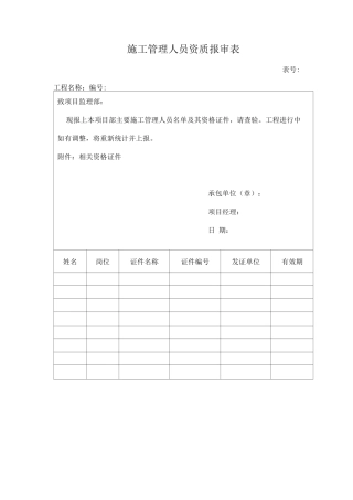 施工管理人员资质报审表