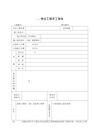 施工组织设计及开工报告部分用表