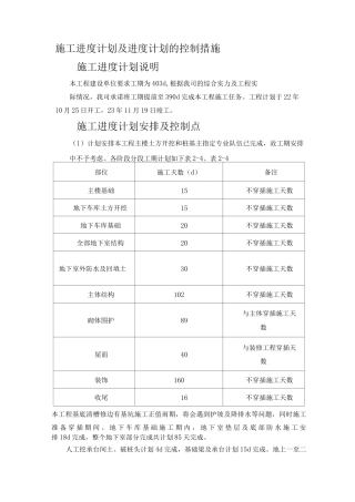 施工进度计划及进度计划的控制措施