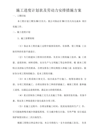 施工进度计划表及劳动力安排措施方案