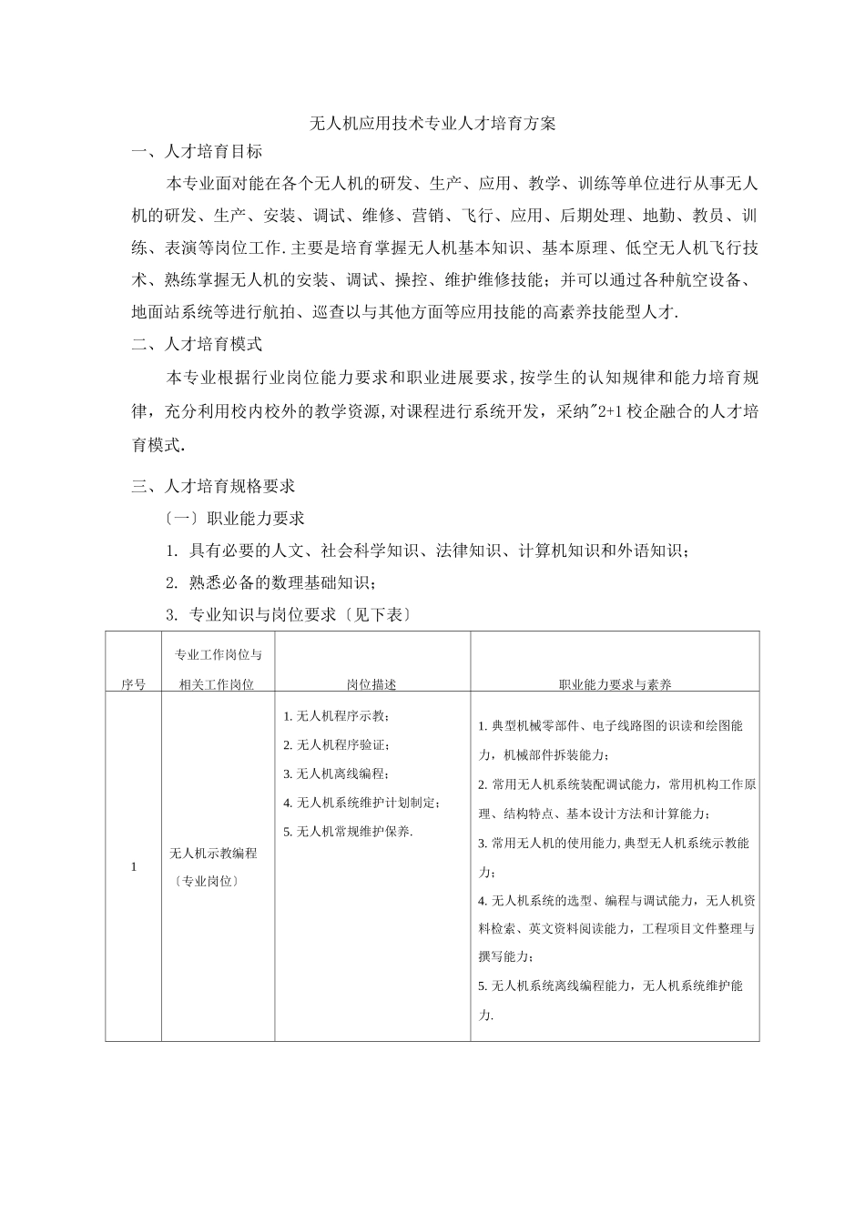 无人机应用技术专业人才培养方案_第1页