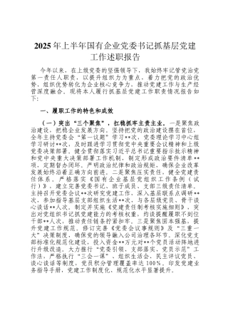 2025年上半年国有企业党委书记抓基层党建工作述职报告