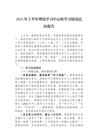 2025年上半年理论学习中心组学习情况总结报告