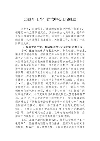 2025年上半年综治中心工作总结