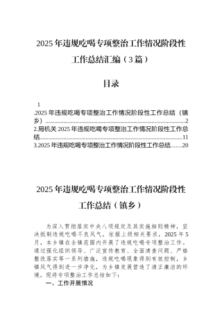 2025年违规吃喝专项整治工作情况阶段性工作总结汇编（3篇）