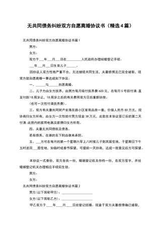 无共同债务纠纷双方自愿离婚协议书