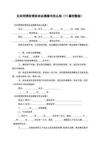 无共同债权债务协议离婚书怎么拟(11篇完整版)