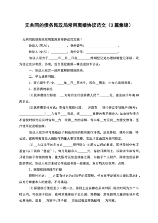 无共同的债务民政局常用离婚协议范文