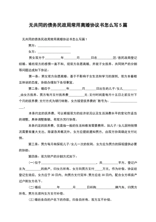 无共同的债务民政局常用离婚协议书怎么写5篇