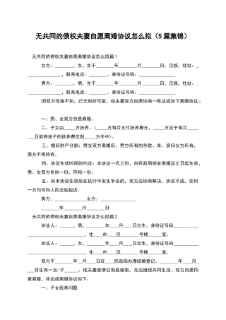 无共同的债权夫妻自愿离婚协议怎么拟(5篇集锦)