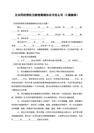 无共同的债权无赔偿离婚协议书怎么写