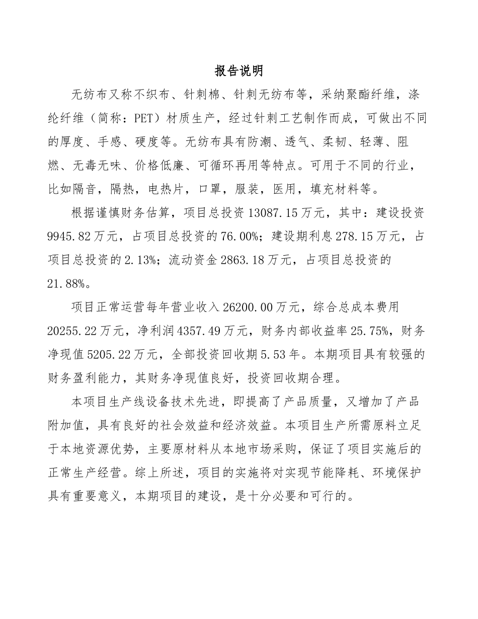 无纺布项目商业计划书模板范文_第2页