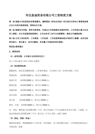 星途商贸有限公司工资制度方案