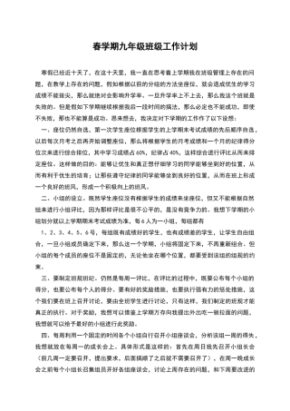 春学期九年级班级工作计划