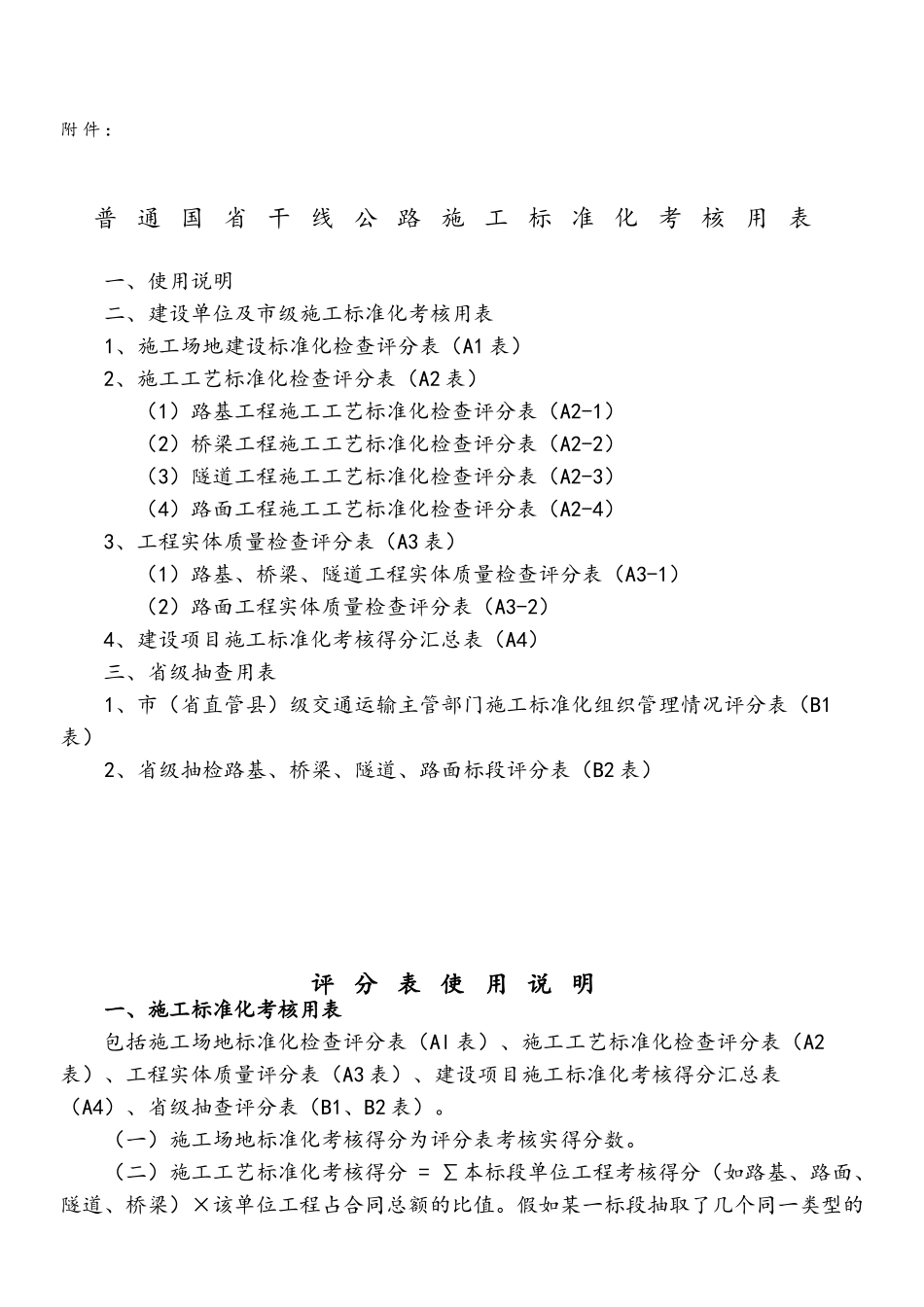普通国省干线公路施工标准化考核用表_第1页