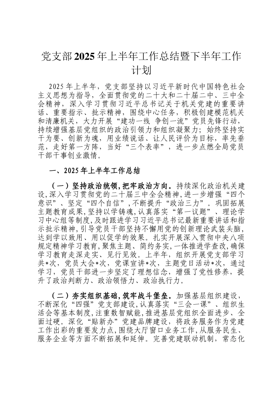 党支部2025年上半年工作总结暨下半年工作计划_第1页