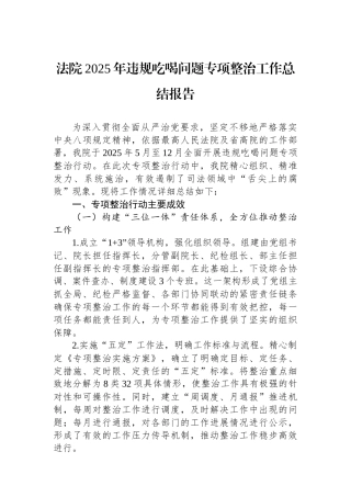 法院2025年违规吃喝问题专项整治工作总结报告