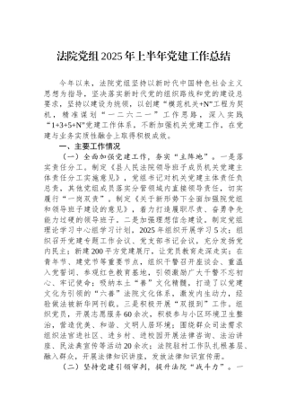 法院党组2025年上半年党建工作总结