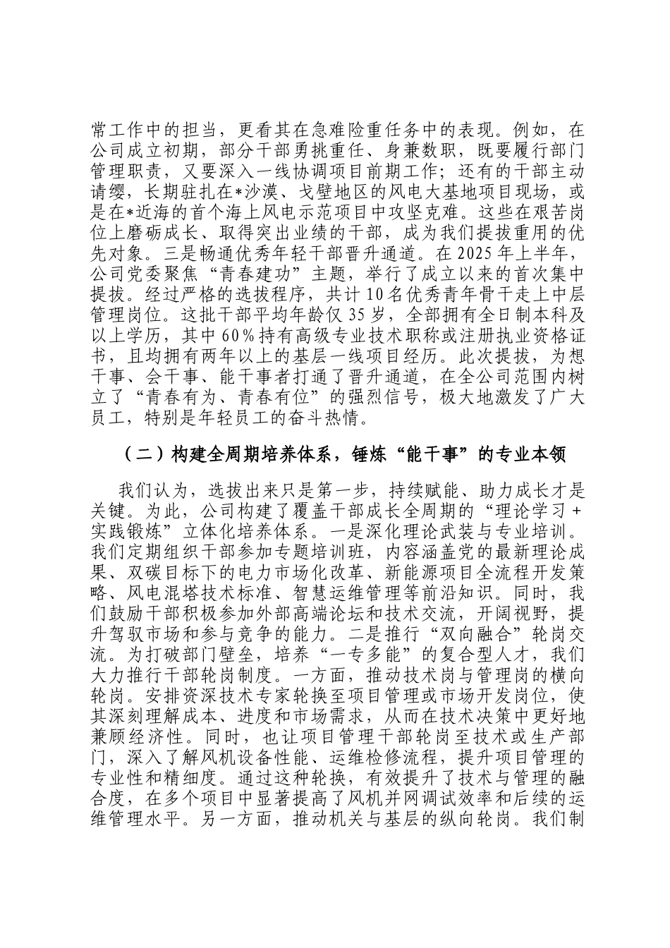 分公司关于加强领导干部队伍建设聚力推进风电产业高质量发展经验材料_第3页