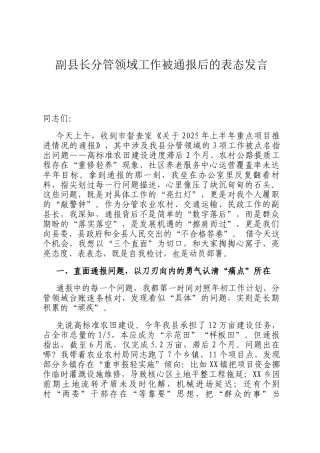 副县长分管领域工作被通报后的表态发言