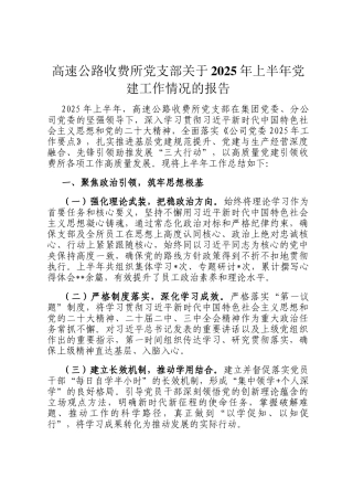 高速公路收费所党支部关于2025年上半年党建工作情况的报告