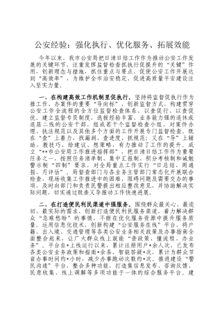 公安经验：强化执行、优化服务、拓展效能