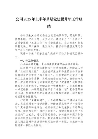 公司2025年上半年基层党建提升年工作总结