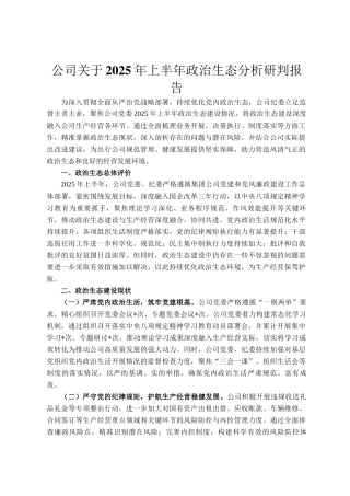 公司关于2025年上半年政治生态分析研判报告