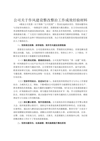 公司关于作风建设整改整治工作成效经验材料